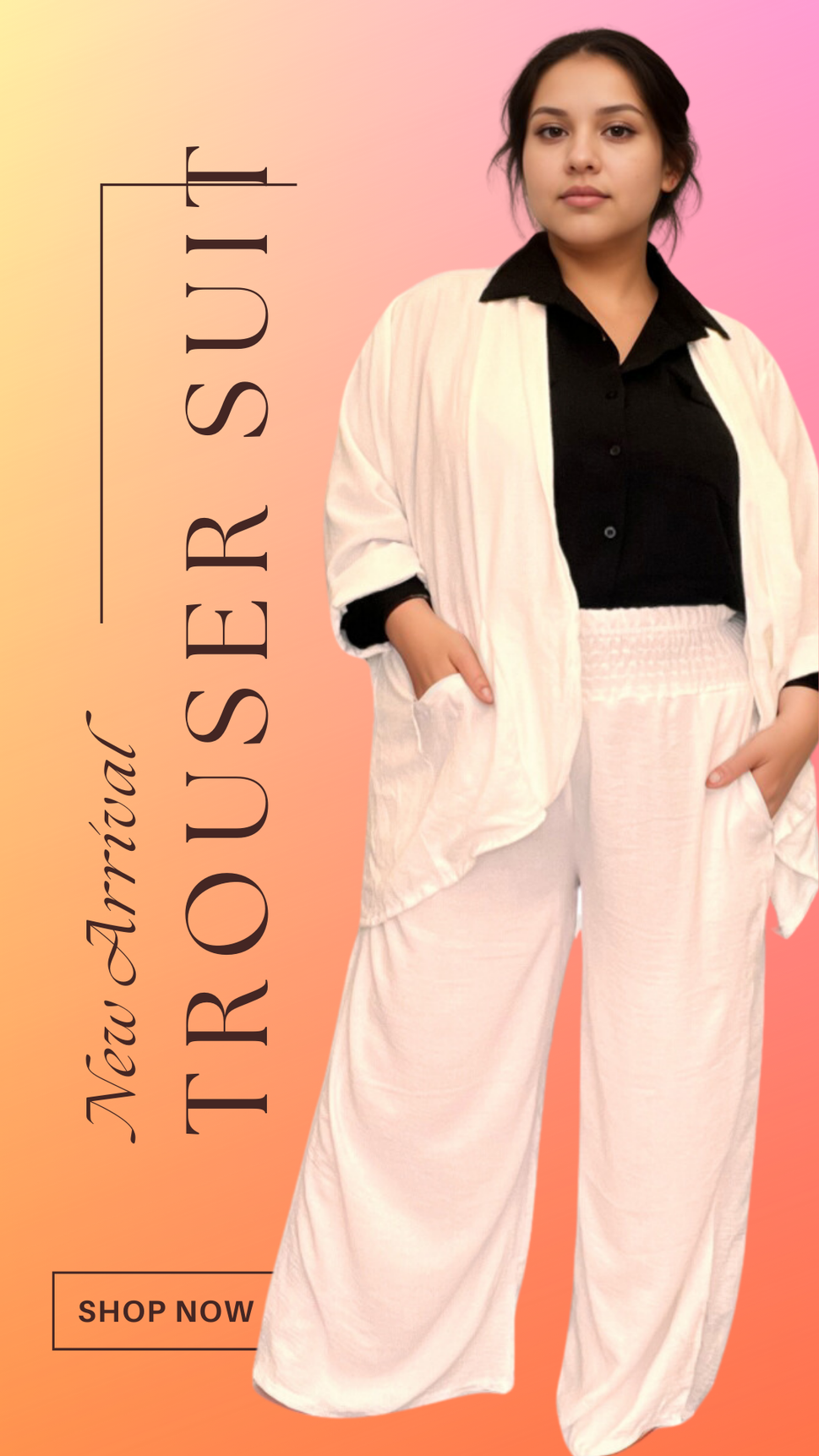 PLAIN TROUSER SUIT - JACKET AND PALAZZO SETWHITE / UK 16-18