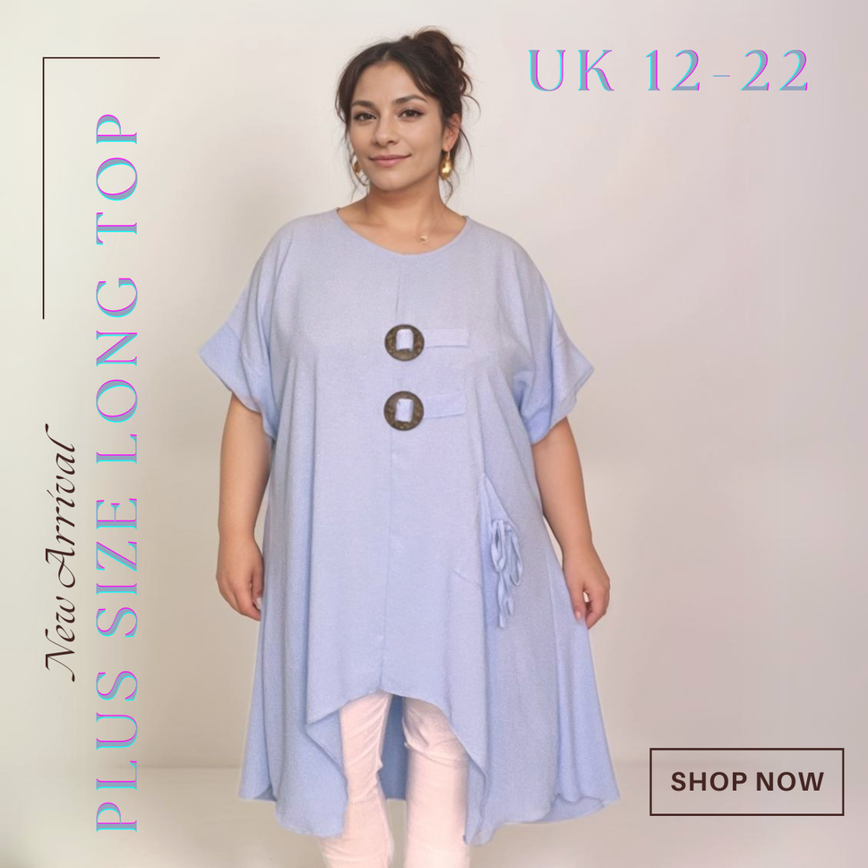 ROCKTHOSECURVES CUT OUT HEM LONG LENGTH BUTTON TOPSKY BLUE / UK 12-14