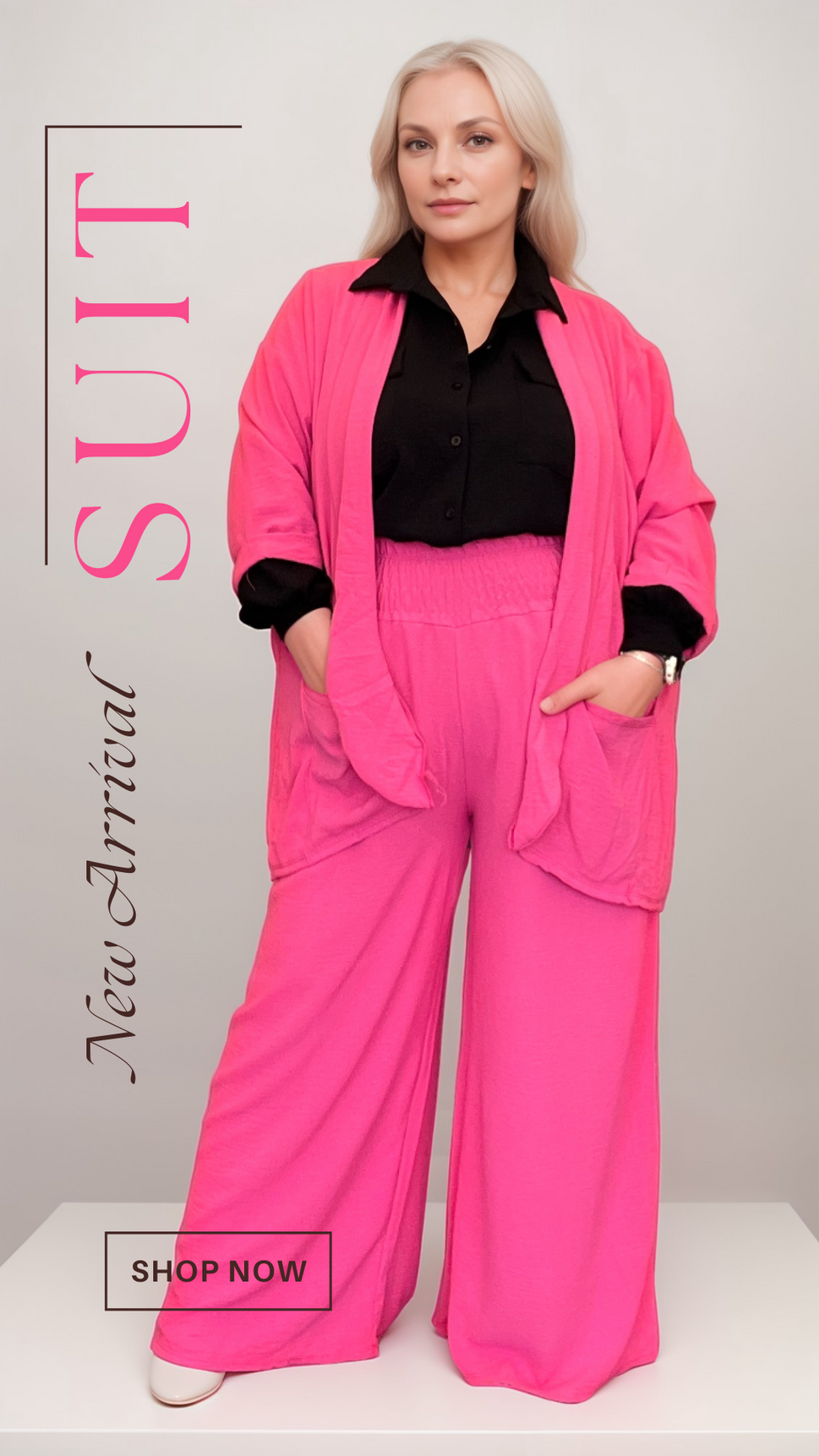 PLAIN TROUSER SUIT - JACKET AND PALAZZO SETFUCHSIA / UK 16-18