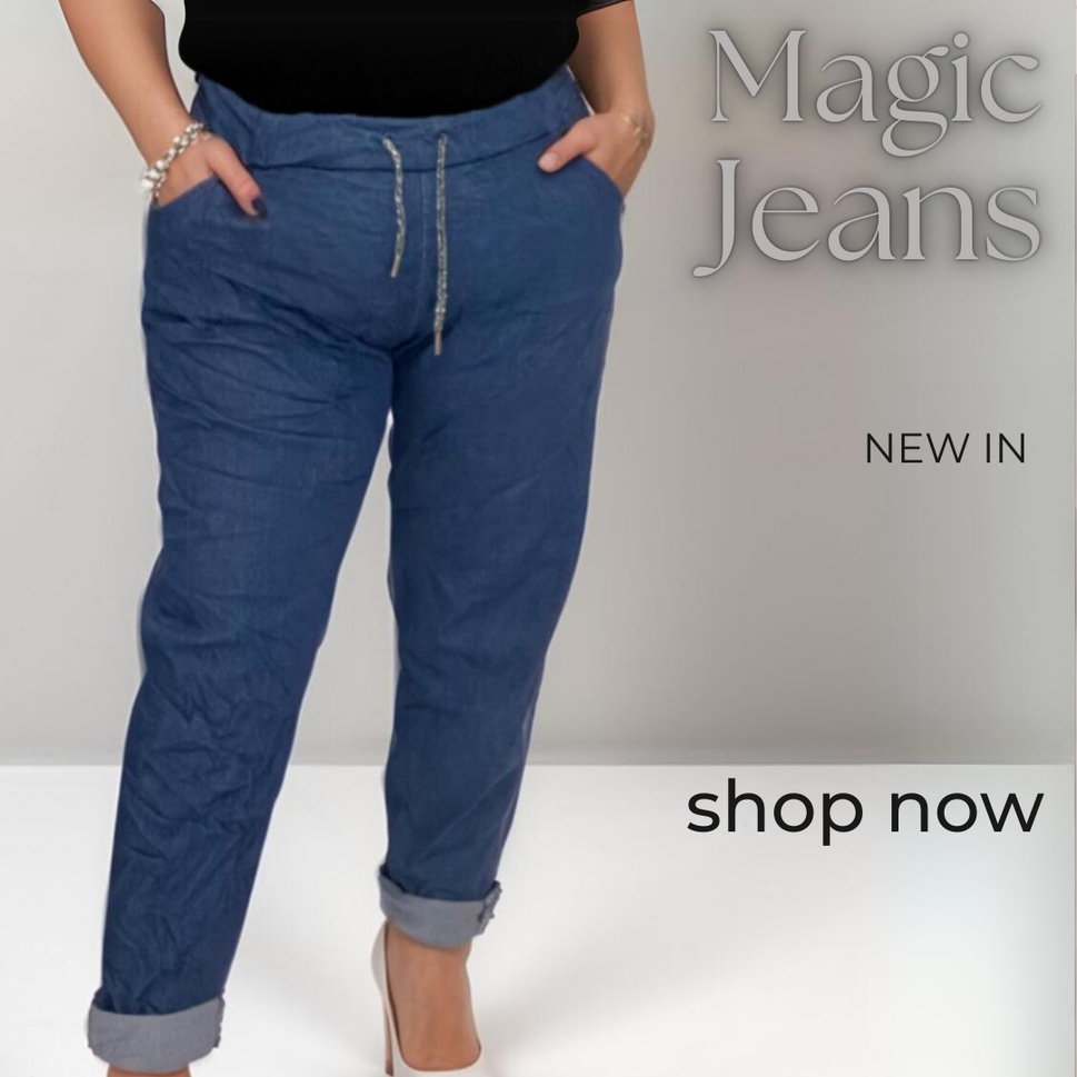 ROCKTHOSECURVES DENIM STRETCHY MAGIC TROUSERS JEANS ELASTIC WAISTBLUE / UK 12-14