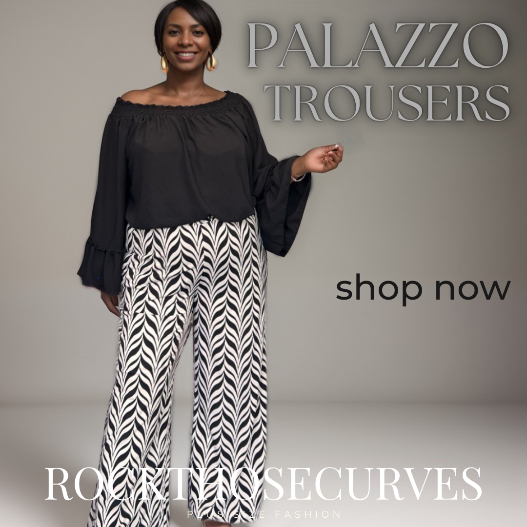 ROCKTHOSECURVES BLACK WHITE HERRINGBONE ELASTICATED WAIST PALAZZO TROUSERS
