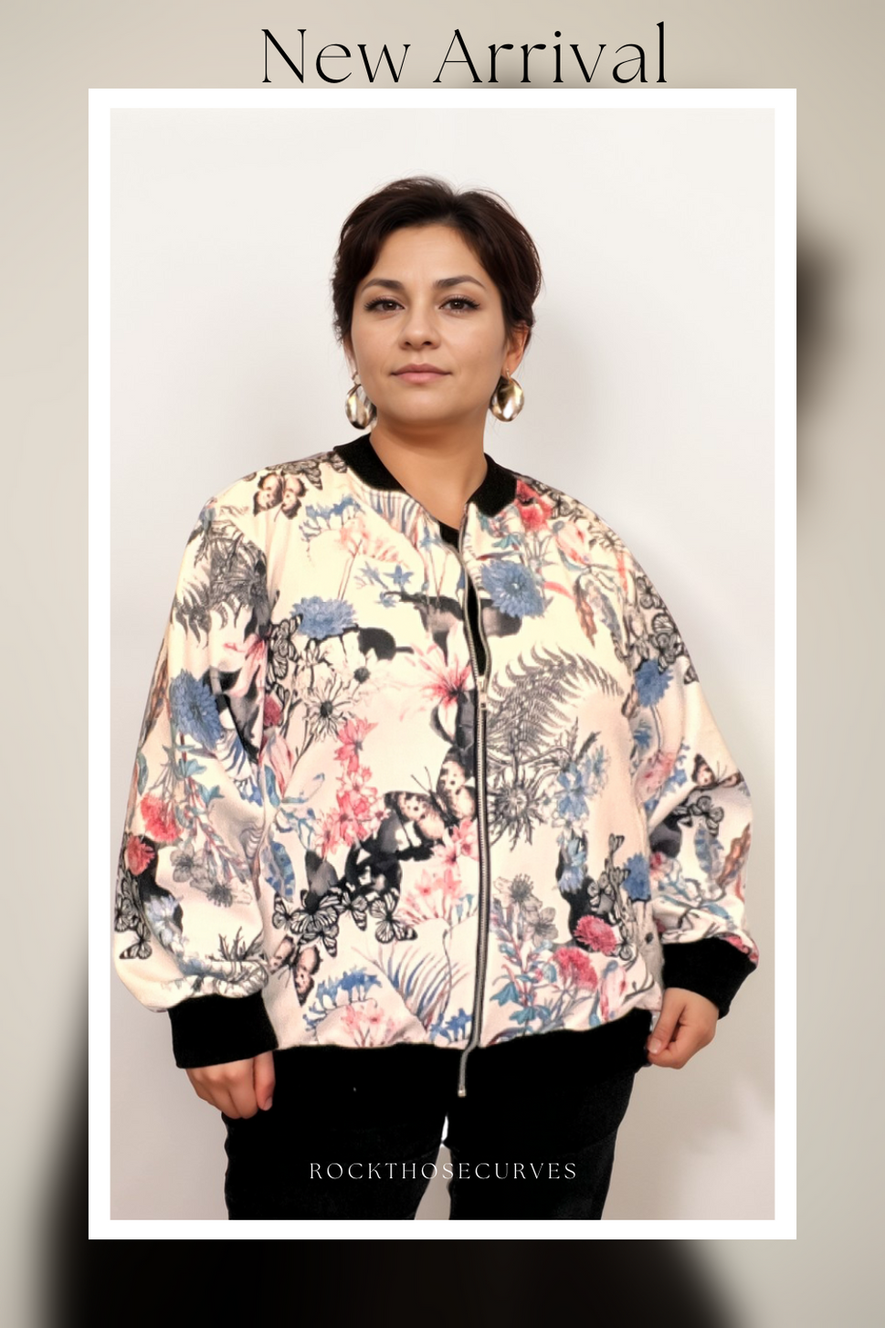 ROCKTHOSECURVES WHITE MULTI BUTTERFLY BOMBER JACKETPink / Blue Butterfly / UK 14