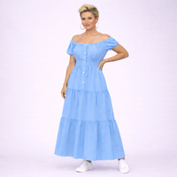 Off Shoulder Elastic Waist Gypsy Style Maxi Dress