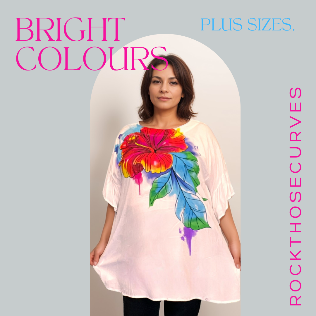 ROCKTHOSECURVES WHITE OVERSIZED BLOUSE WITH BRIGHT FLORAL PATTERN