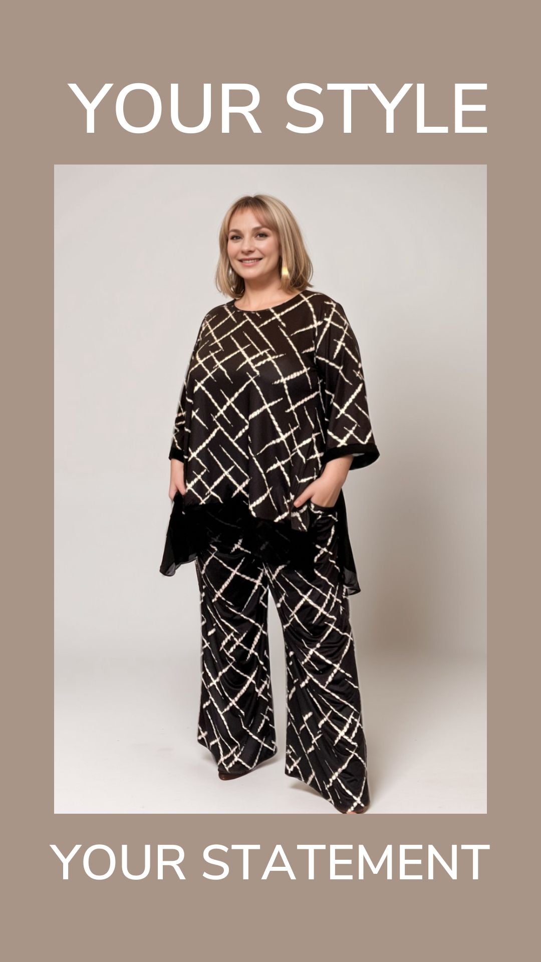 ROCKTHOSECURVES ABSTRACT LINES TWO PIECE OUTFIT SET MATCHING PALAZZO TROUSERS