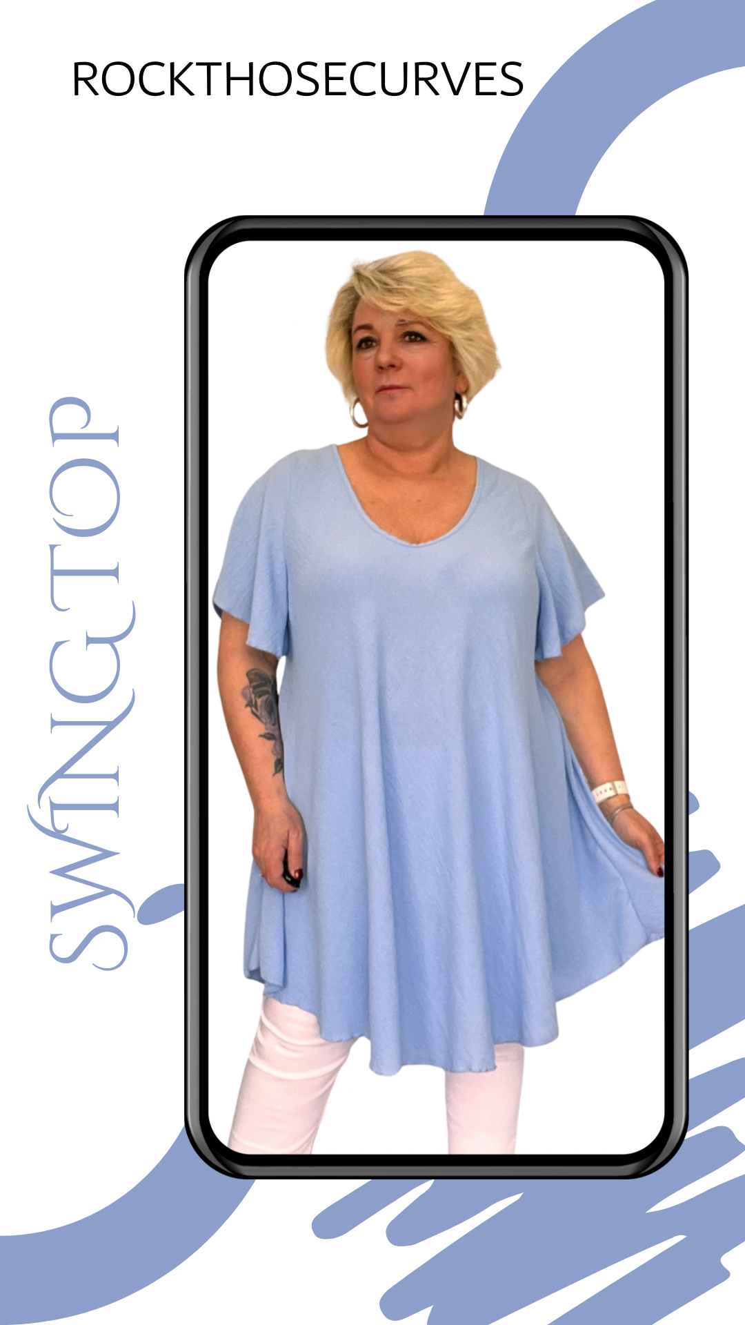 ROCKTHOSECURVES PLAIN V NECK FLUTED SHORT SLEEVE SWING TOP