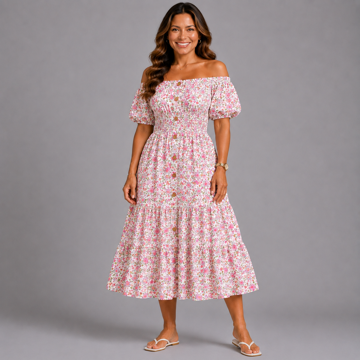 Ditsy Floral print  elastic waist gypsy Dress