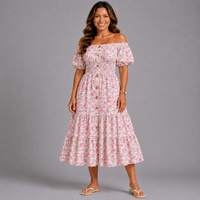 Ditsy Floral print  elastic waist gypsy Dress