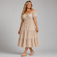 Off Shoulder Polka Dot Elastic Waist Gypsy Style Calf Length Dress