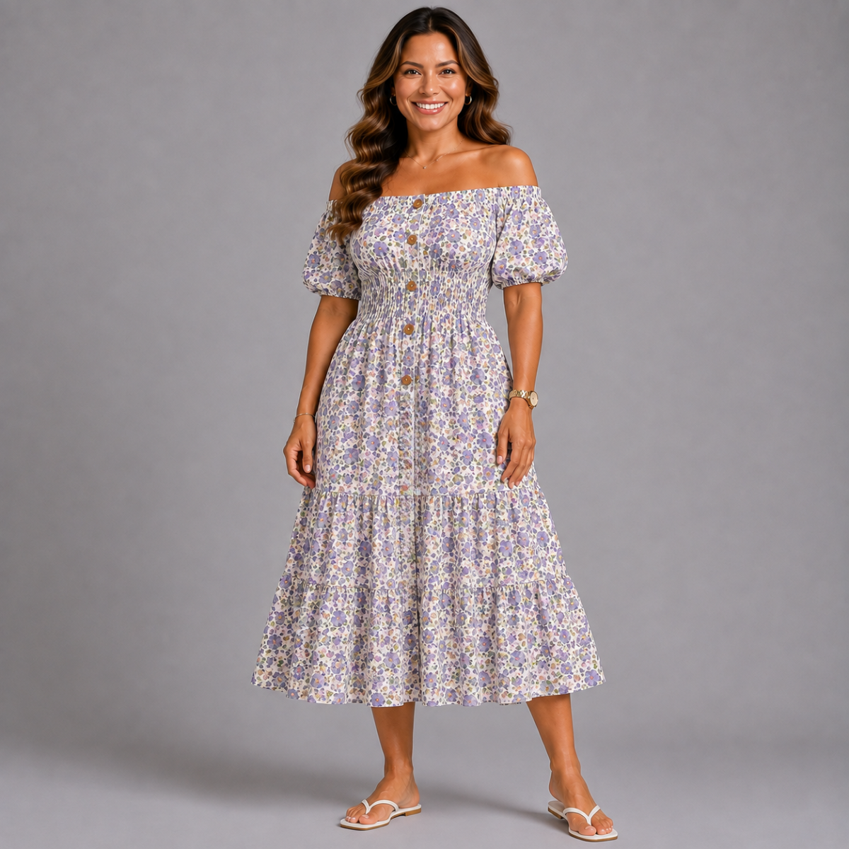 Ditsy Floral print  elastic waist gypsy Dress