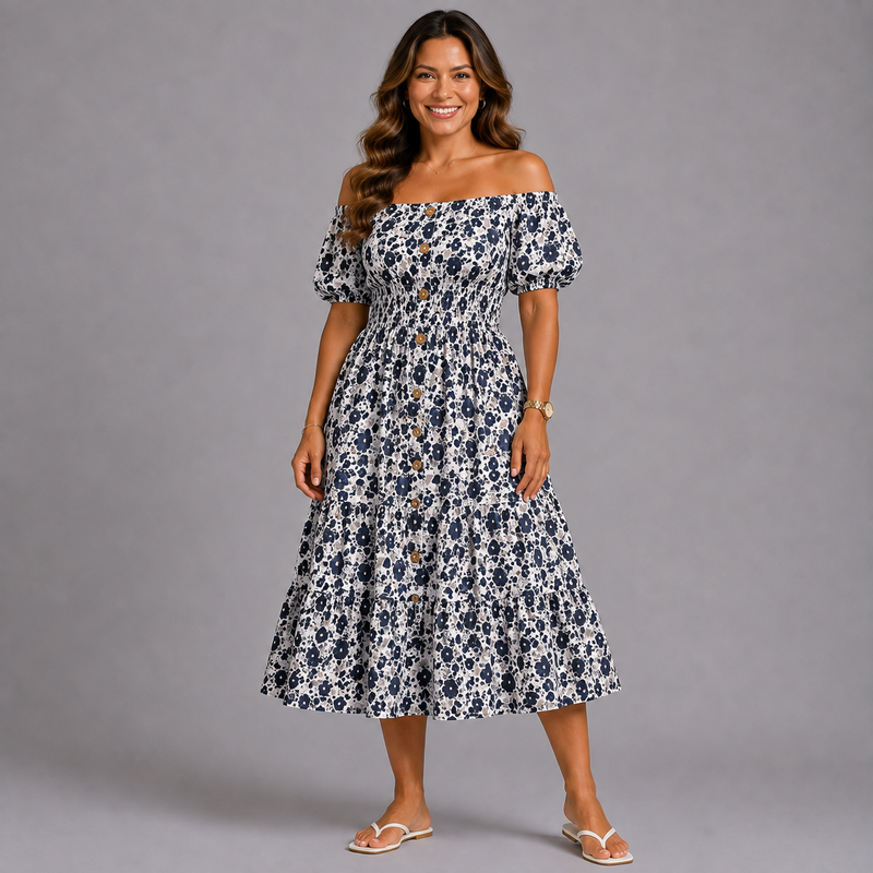 Ditsy Floral print  elastic waist gypsy Dress