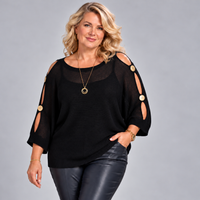 Light Knit Batwing Jumper with Open Shoulder Button Sleeves