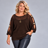 Light Knit Batwing Jumper with Open Shoulder Button Sleeves