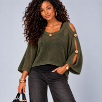 Light Knit Batwing Jumper with Open Shoulder Button Sleeves