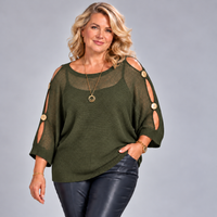 Light Knit Batwing Jumper with Open Shoulder Button Sleeves
