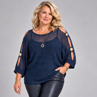 Light Knit Batwing Jumper with Open Shoulder Button Sleeves