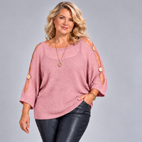 Light Knit Batwing Jumper with Open Shoulder Button Sleeves