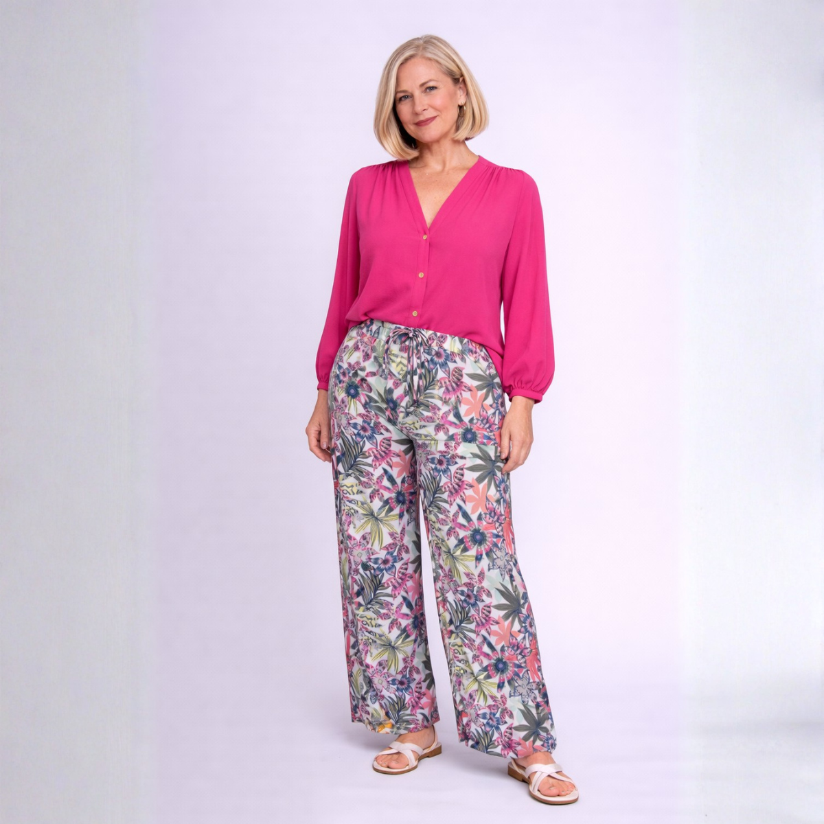 Bright Pattern Elastic Waist Stretchy Palazzo Trousers