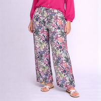 Bright Pattern Elastic Waist Stretchy Palazzo Trousers