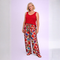 Bright Pattern Elastic Waist Stretchy Palazzo Trousers