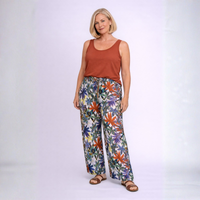 Bright Pattern Elastic Waist Stretchy Palazzo Trousers