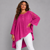 Oversized Long Length Lace Panel Blouse with 3/4 Frilled Sleeves