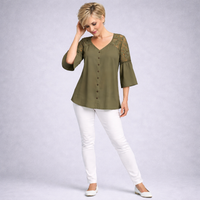 Loose Fitting Lace Panel Blouse with 3/4 Frilled Sleeves