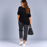 Black / Charcoal Stonewashed Denim Effect Elastic Waist Joggers