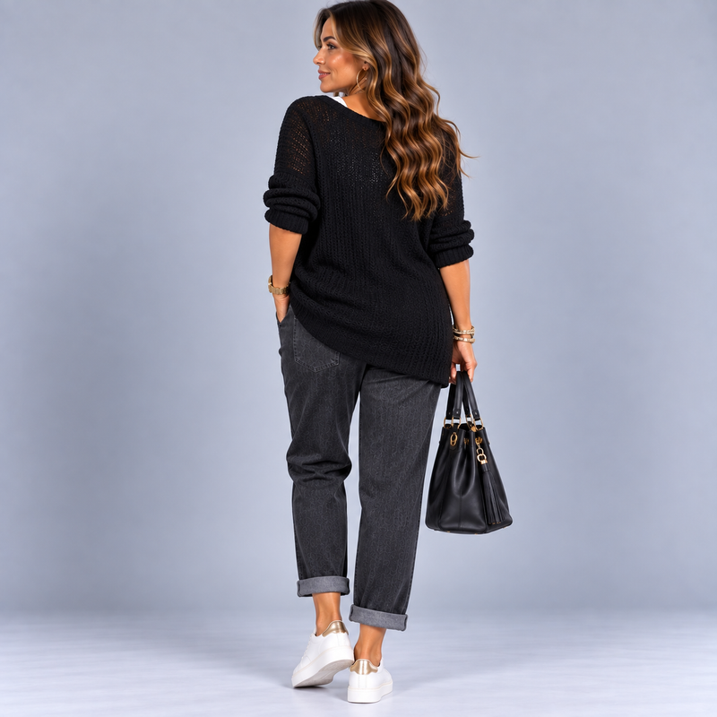 Black / Charcoal Stonewashed Denim Effect Elastic Waist Joggers