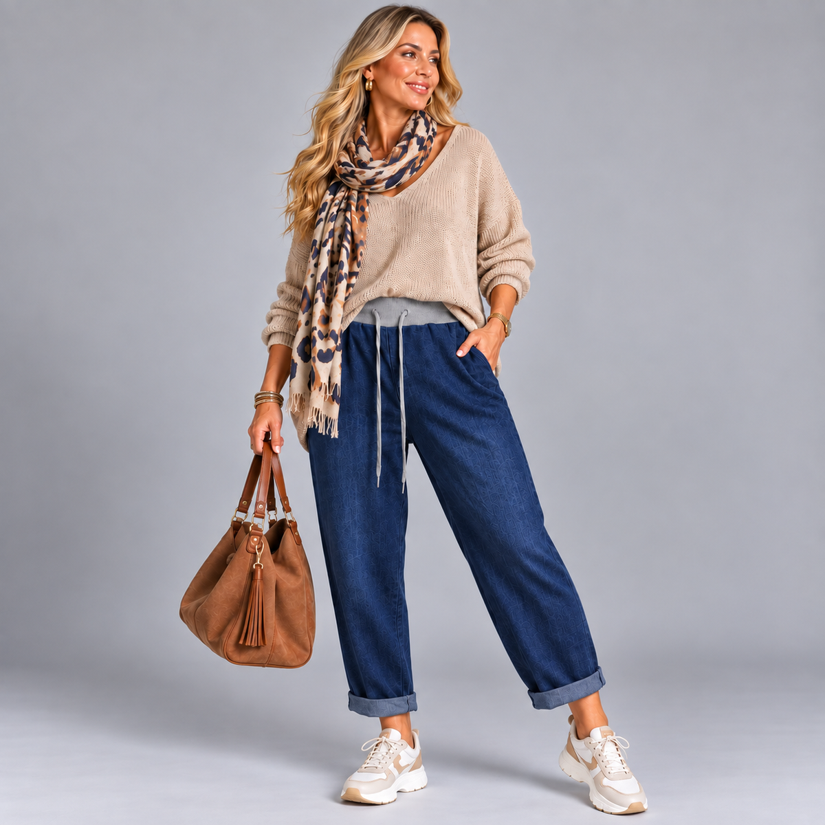 Stonewashed Elastic Waist Joggers