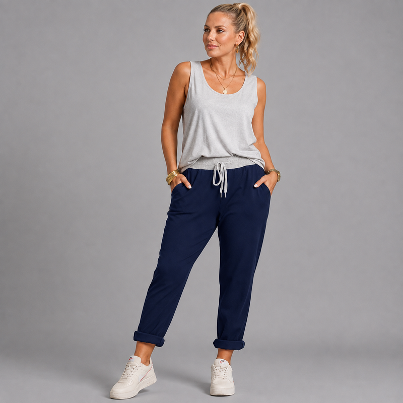 Plain Elastic Waist Joggers with Pockets