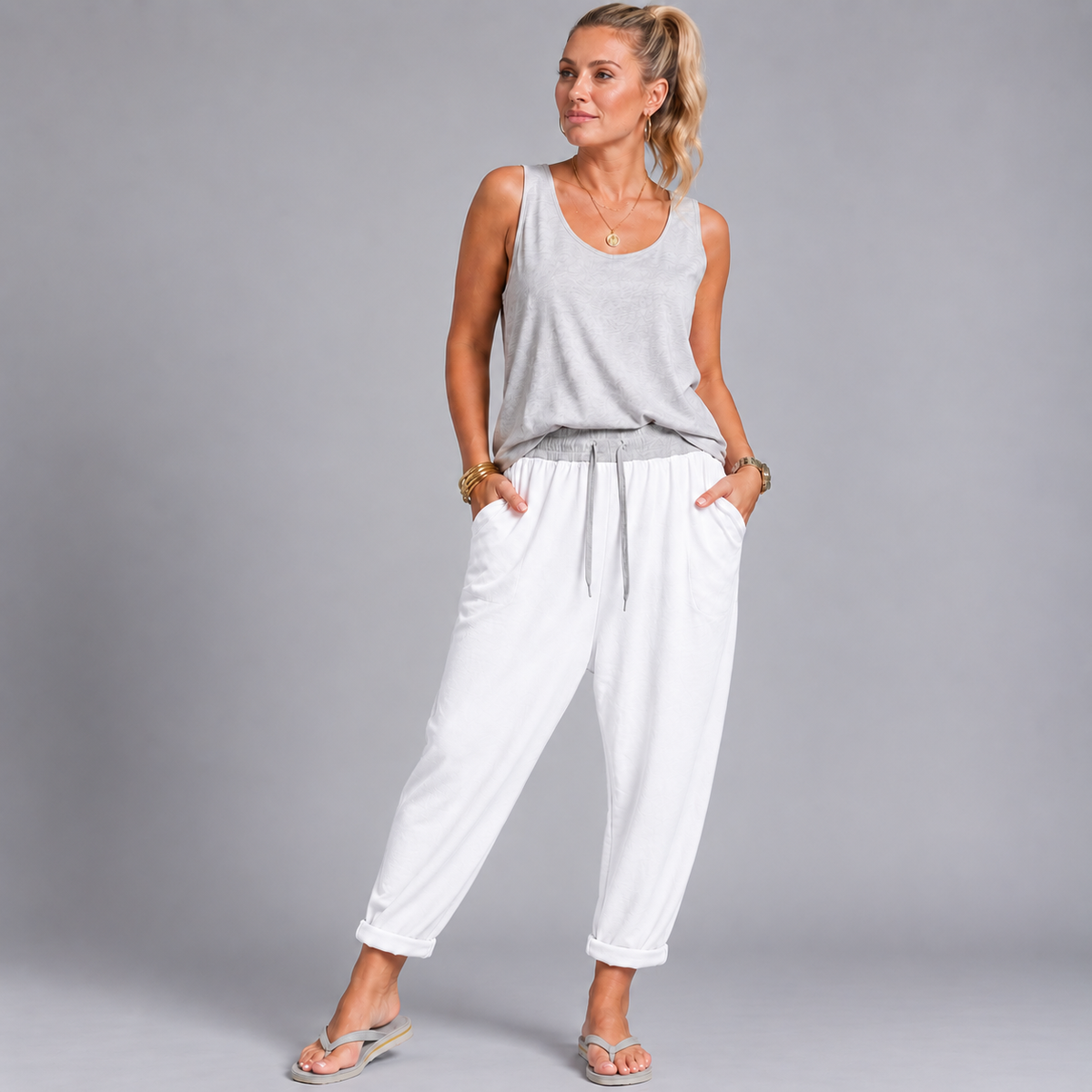 Plain Elastic Waist Joggers with Pockets