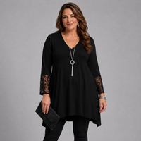 ROCKTHOSECURVES V-NECK HANKY HEM DRESS / LONG TOP WITH LACE BELL SLEEVES