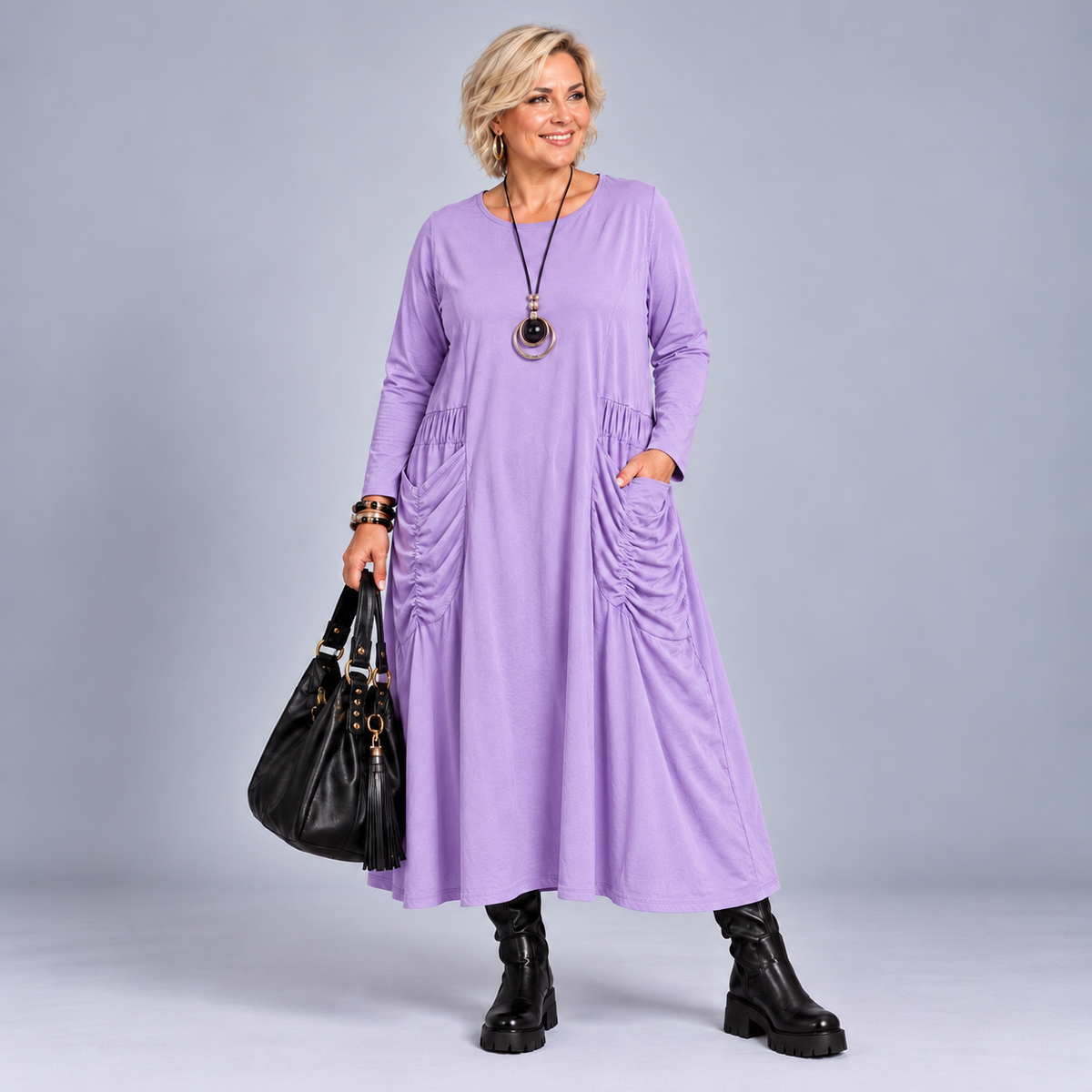 Heavy Cotton Midi Dress with Feature Pockets