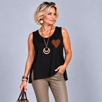 Sleeveless Heart Print Cut‑Side Cami Vest