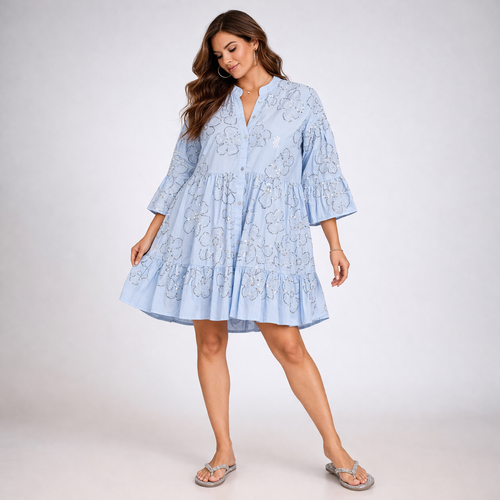 Layered Cotton Dress with Sequin Detail