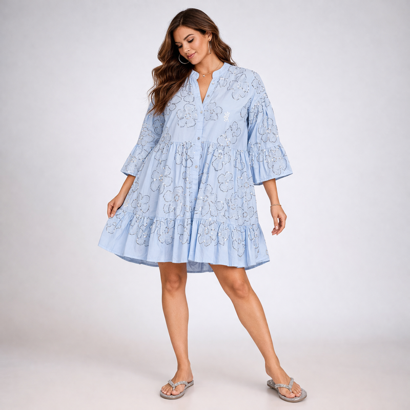 Layered Cotton Dress with Sequin Detail