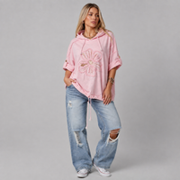 Loose Fiiting Applique Sequin Flower Hoodie