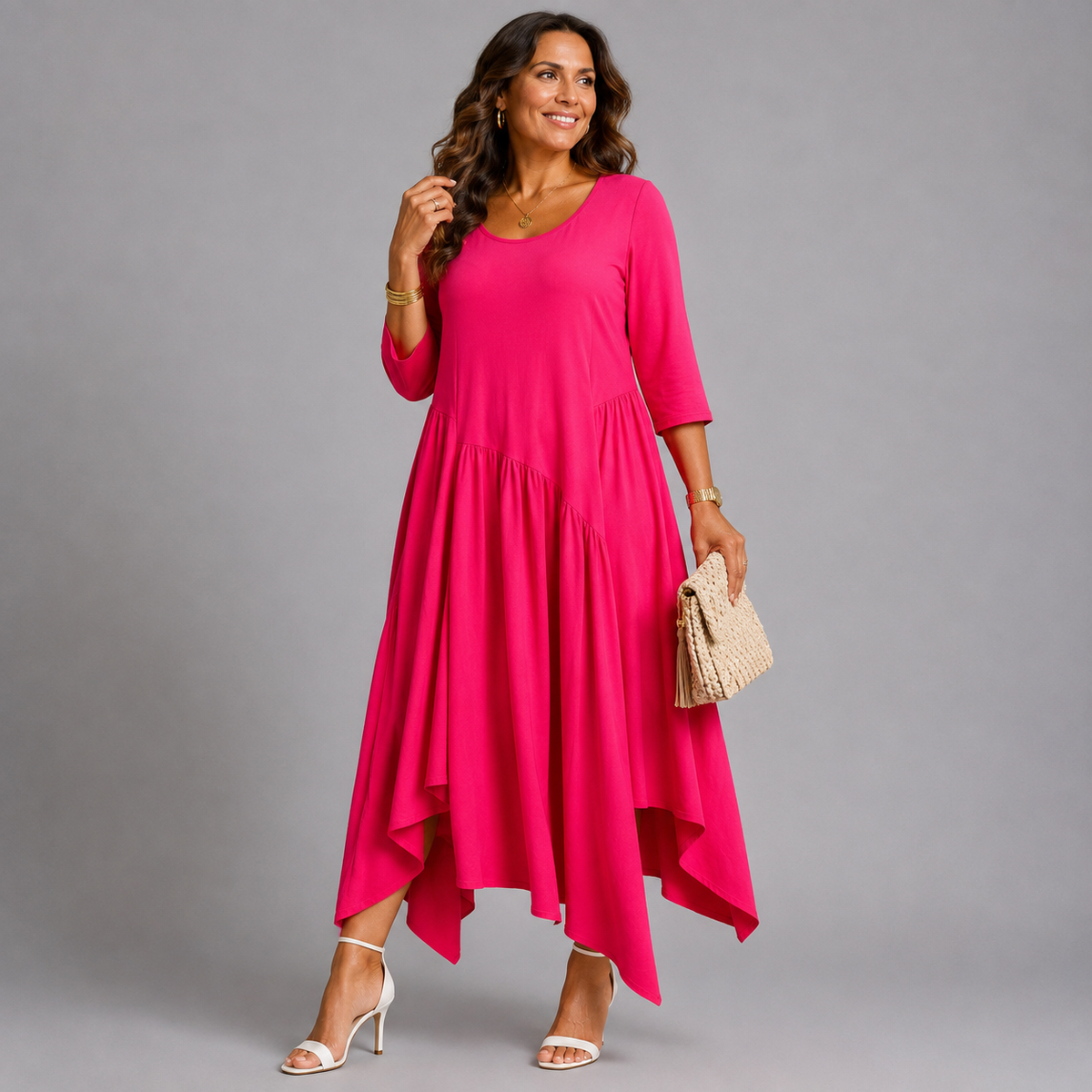 Hanky Hem 3/4 Sleeve Maxi Dress