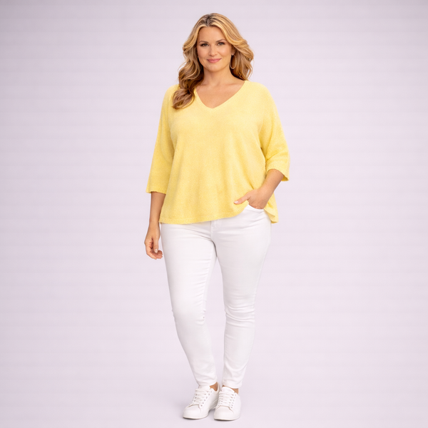 Fine Knit V Neck 3/4 Sleeve Jumper