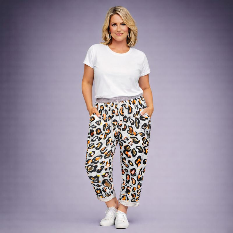 White Multi Leopard Joggers with Pockets