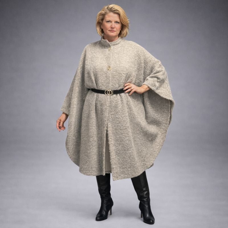 Synthetic Wool Cape Coat With Belt