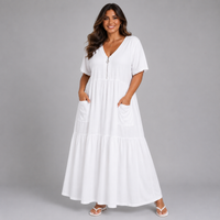 Feature Zip V-Neck Layered Cotton / Linen Maxi Dress