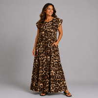 Leopard Pleated Maxi Dress with pockets