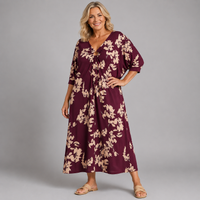 Leaf Print V Neck Batwing Dress
