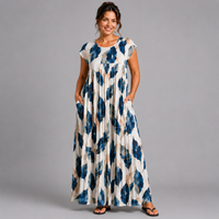 Pleated Leaf Print Print Maxi Dress with Pockets