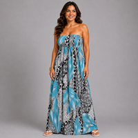 Abstract Print Slinky Strapless Boob Tube Maxi Dress