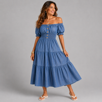 Soft Denim Elastic Waist Gypsy Midi Dress