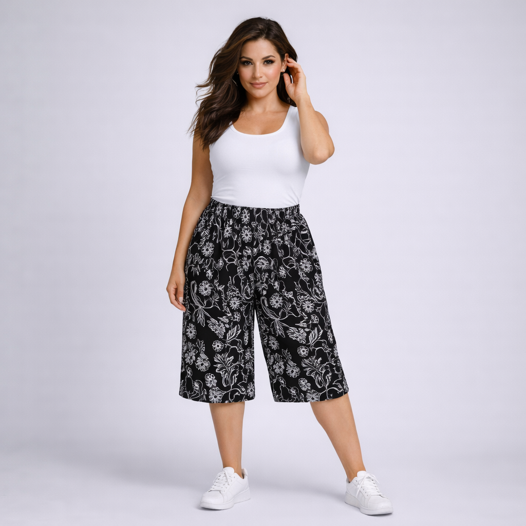 Black White Floral Wide Leg Culottes