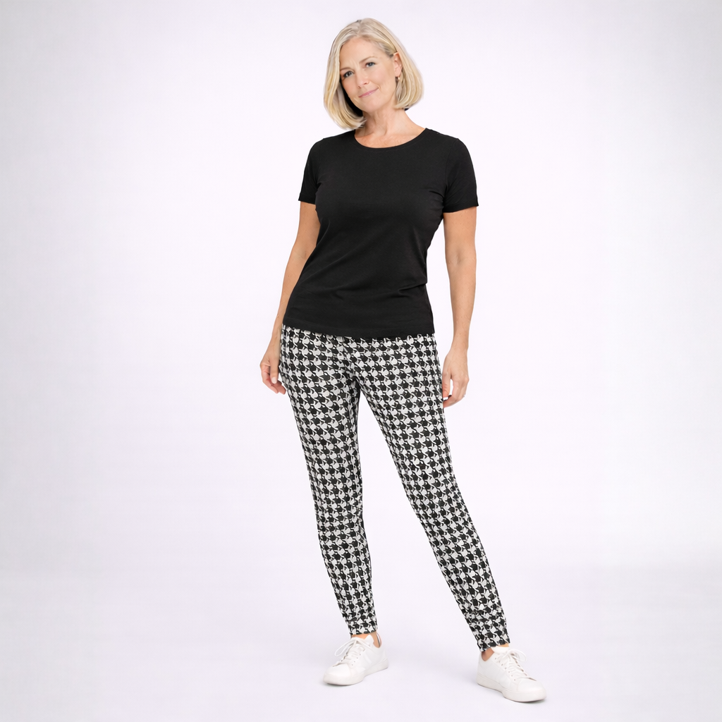 Black White Dogtooth High Rise Leggings